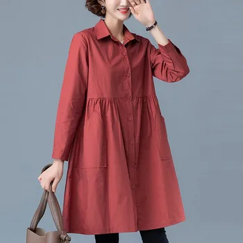 

Women Cotton Casual Long Shirts New Arrival 2020 Autumn Simple Style Solid Color Loose Comfortable Female Tops Outerwear S1893