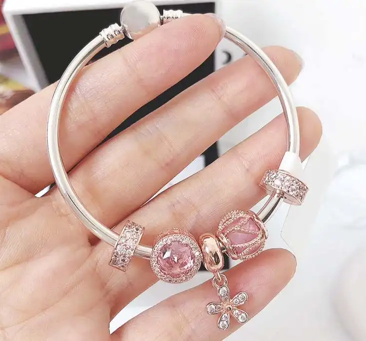

Kaliyah 100% 925 Sterling Silver 1:1 Original Pink Magnolia Bracelet Free Of Charge
