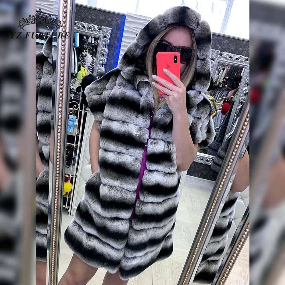 2020 Long Natural Chinchilla Rex Rabbit Fur Made Of Lined Coat Warm Winter High Quality New Genuine Women | Женская одежда