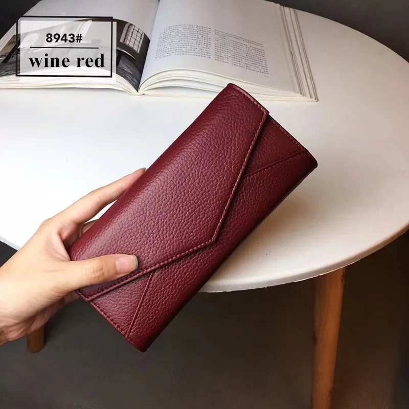 Кошелек для женщин элегантный кошелек Твердые Длинные клатчи сумки - Цвет: wine red