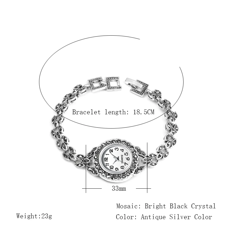 Новые изысканные Кристальные Цветочные браслеты часы для женщин античные серебряные декоративные кварцевые часы для женщин Ретро вид часы