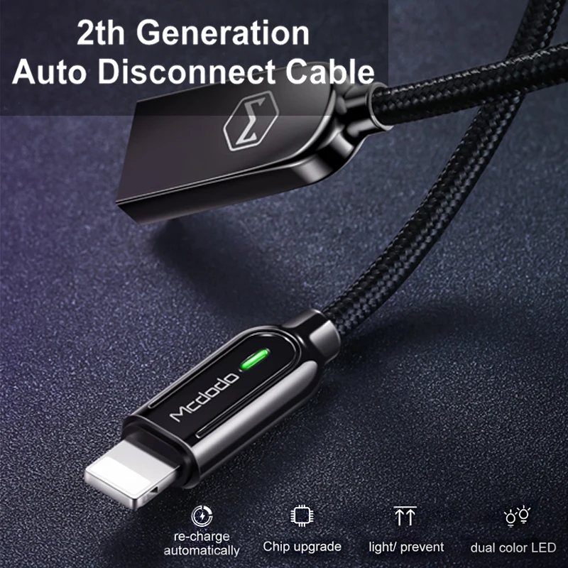 10 шт./лот Mcdodo USB кабель для iPhone X Xs Max XR 2.4A Быстрая зарядка USB зарядное устройство кабель для передачи данных автоматическое отключение USB зарядное устройство светодиодный шнур