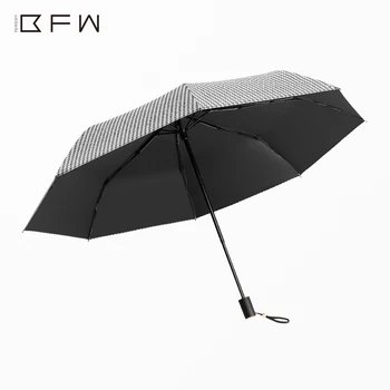 

Simple Retro Sun Umbrella Parasol 5 Folding Sunny Umbrella Mini Houndstooth Compact Women Coating UV Protection Women Black