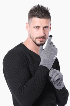 

Flexible Full Finger Gloves Male Thicken Wool Cashmere Solid Gloves For Smart Phone Tablet Winter Autumn Warm Men Knitted Gloves