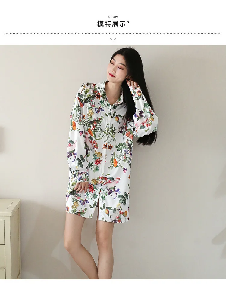 Simulation Silk Siamese Female Spring And Autumn Europe And The United States Loose Sexy Bathrobe Nightdress Home Service