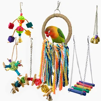 

6Pcs Parrot Toy Bird Toy Funny Assorted Bite Resistant Bird Cage Toy Set Colorful Swing, Hanging Ring, Chew Toy hanging cage