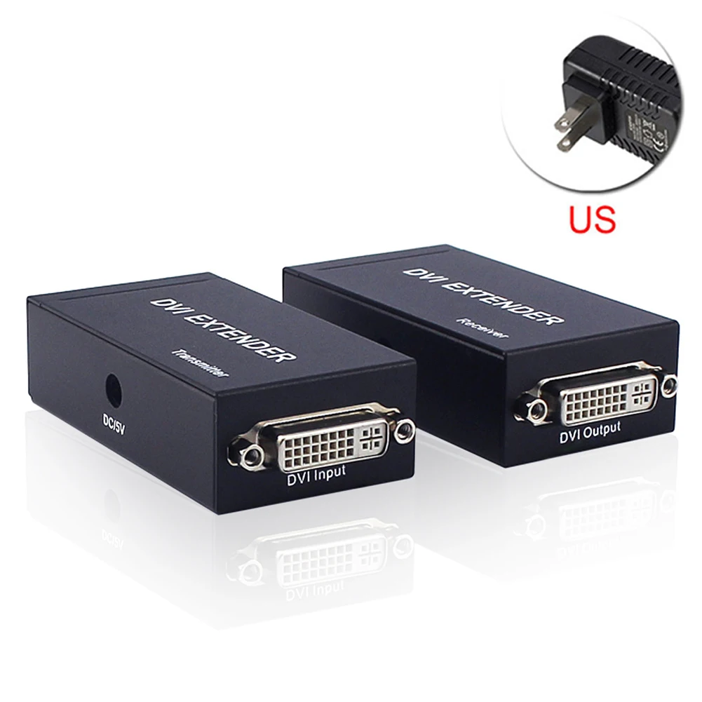 DVI удлинитель адаптер 60 м DVI удлинитель сети RJ45 LAN Cat5e/Cat6 кабель FHD 1080P@ 60 Гц удлинитель удлинители - Color: US Plug