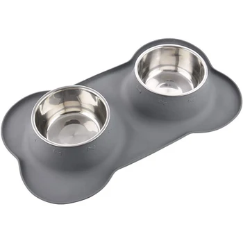

Grey Pet Bowl Dog Bowls Stainless Steel Dog Bowl with No Spill Non-Skid Silicone Mat Feeder Bowls Pet Bowl for Pets