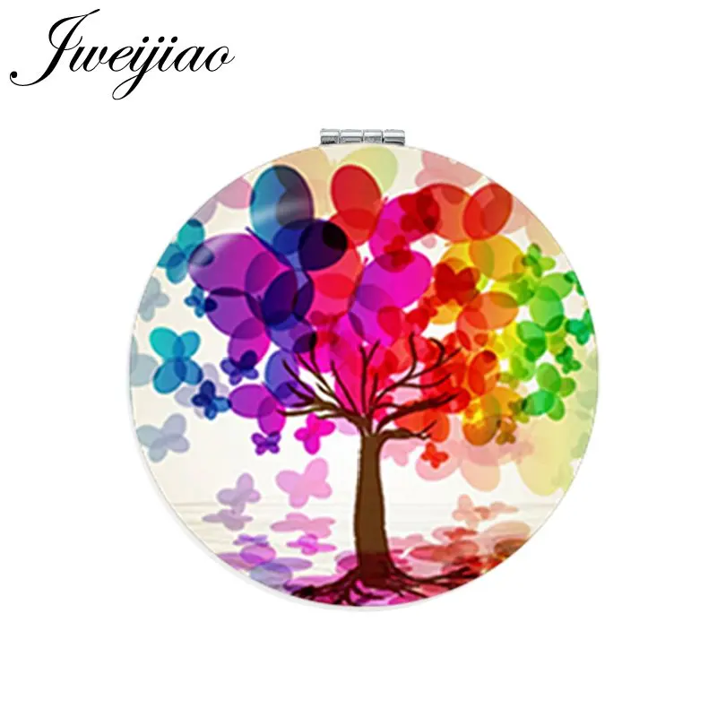 

JWEIJIAO Colorful Panting Tree Round Makeup Mirror Mini Folding Compact Pocket Mirror 1X/2X Magnifying For Gilrs Beauty Health