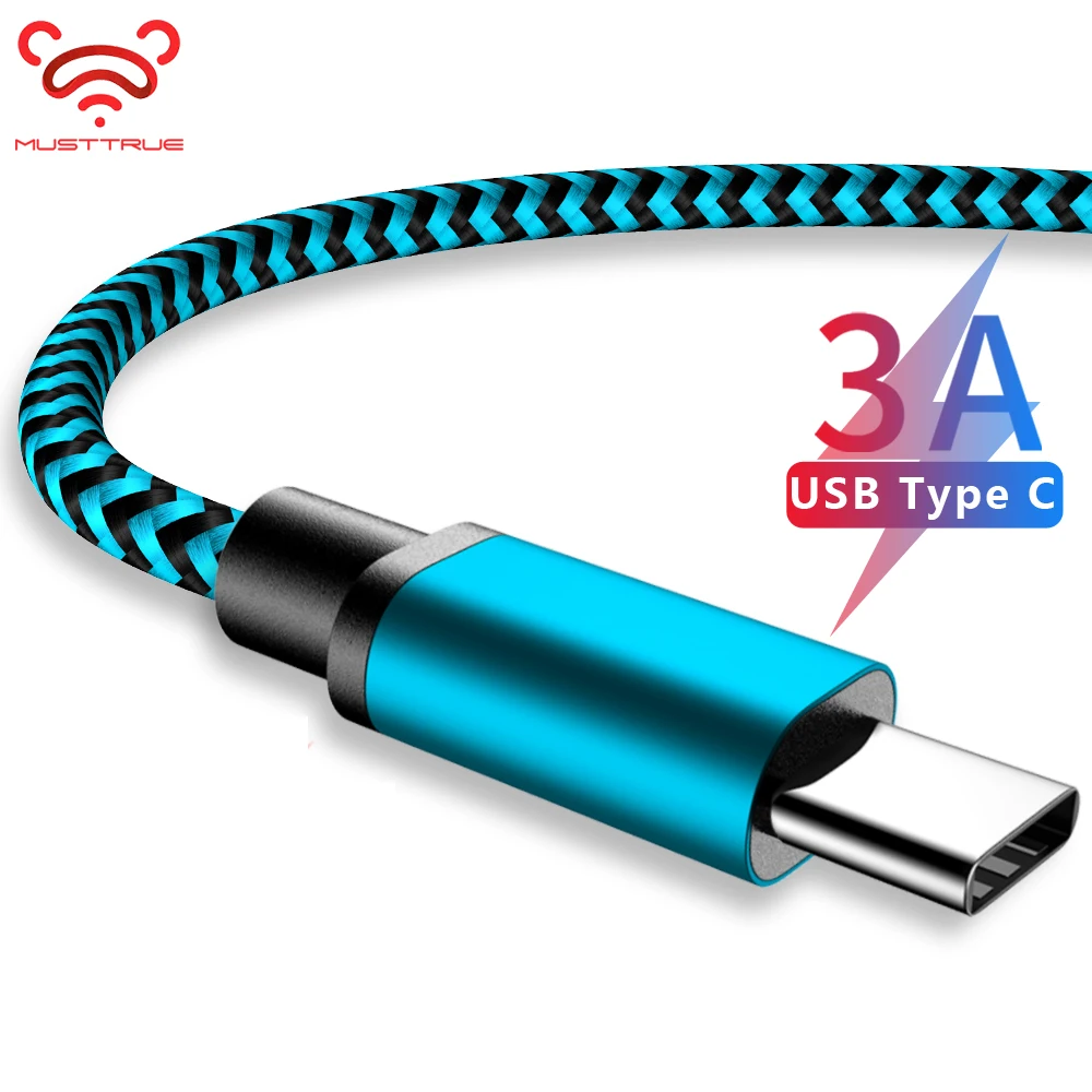 

MUSTTRUE 3A Type C Cable Data Sync Fast Charging Cable for Xiaomi redmi note 8 pro Samsung A50 tipe c Braided Wire USB C Cable