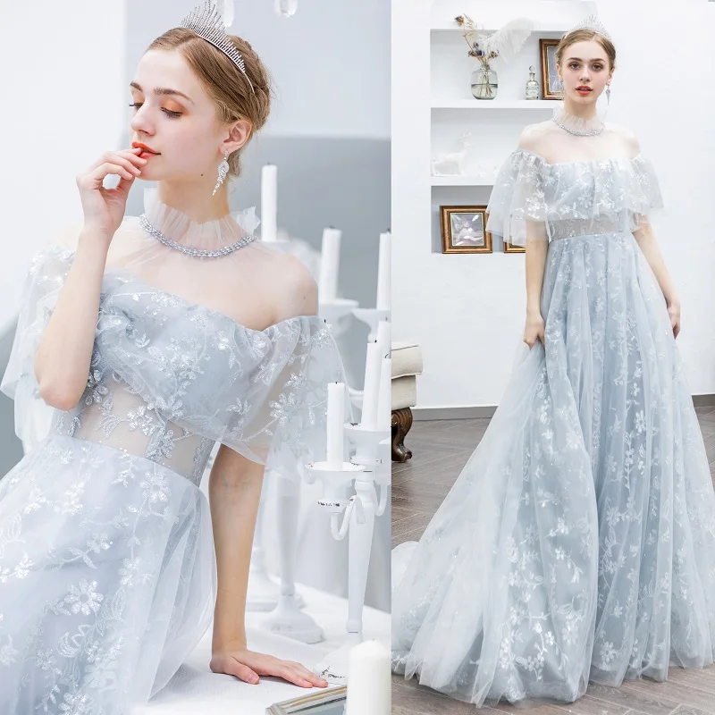 Небесно-Голубой Elegnt чистый вечерние платья 2019 длинные с плеча для официального торжества выпускного вечера платья Homecoming платья со