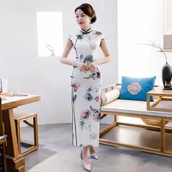 2019 новое женское элегантное китайское платье Qipao с цветочным принтом, тонкий китайский женский халат со стоячим воротником, с цветочным