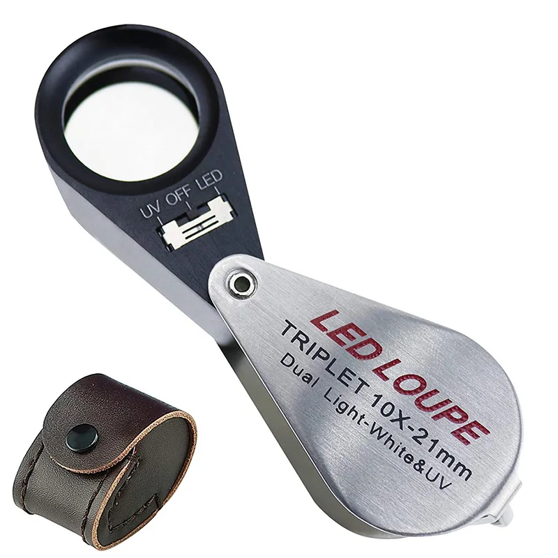 

10X Magnification Jeweler Loupe Triplet Lens Magnifier with 6 LED UV Light 21mm for Gems, Jewelry, Coins, Stamps, Etc