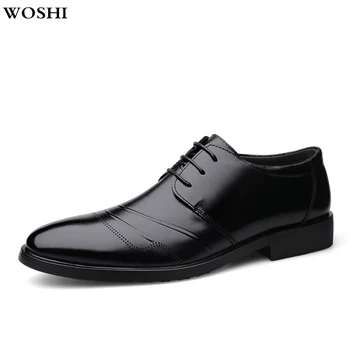 

Fashion Men Casual Formal Business Male Wedding Dress Flats Oxfords lace up Men Pointed Top genuine Leather Shoes Footwear