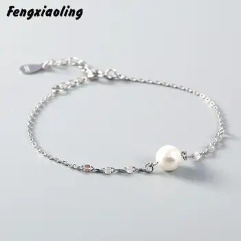 

Fengxiaoling 2020 Tren 100% 925 Sterling Silver Pearl Bracelet Minimalism Round Bead Charm Bracelets For Women Silver Jewelry
