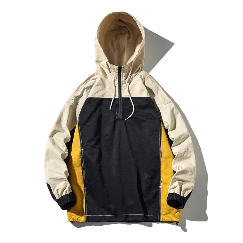 

Autumn Pullover Jacket Men Fashion Contrast Color Casual Hooded Jacket Man Streetwear Wild Loose Hip Hop Bomber Jacket Men M-5XL