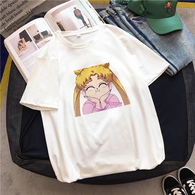 Moon girl Забавный Повседневный милый Принт Harajuku Мультфильм дропшиппинг винтажные Топы vegan рубашка Ulzzang одежда с коротким рукавом женская футболка