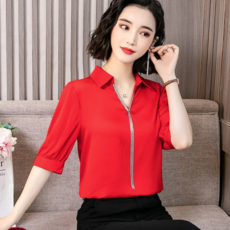 

Korean Chiffon Shirts Women Solid V Neck Blouses Top Plus Size Blusas Mujer De Moda 2020 Elegant Woman Tassel Shirts Women Tops