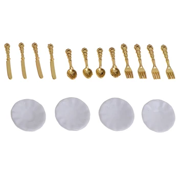 

12PCS 1:12 Ceramic Plate Knife Fork Spoon Tableware Simulation Kitchen Food Furniture Toys Dollhouse Miniature Accessories