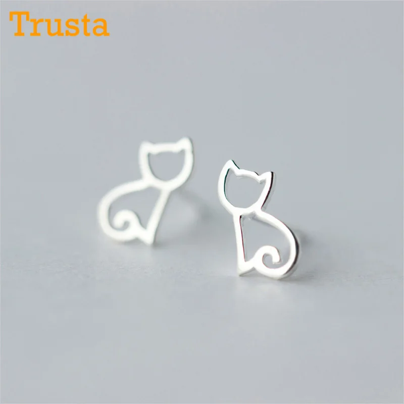 

Trusta 100% 925 Sterling Silver Earring Fashion Cute Tiny Symmetry Cat Stud Earrings Gift For School Girls Daughter's Gift DS011