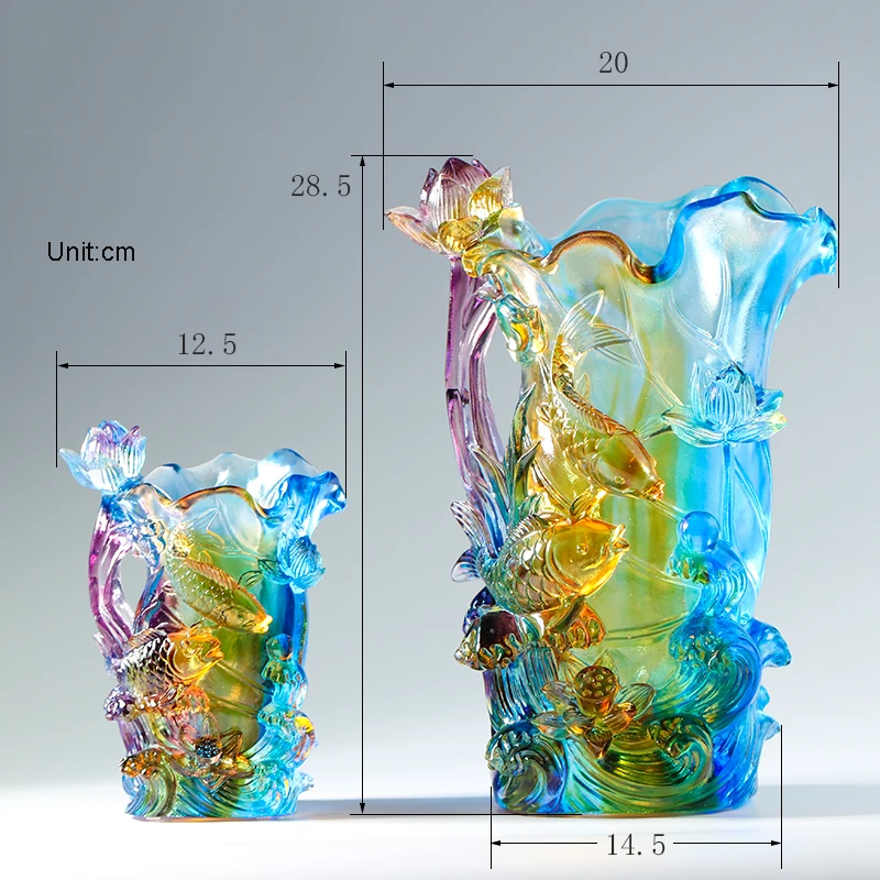 Luxury 3D Glass Vase Vivid Fish Lotus Flower Table Living Room Decor Home Garden Crystal Crafts Signify Fortune Richer Surplus 3