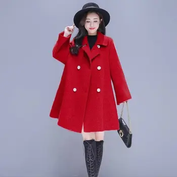 

Mid-Long Slim Outerwear 2019 New Women Overcoat Double Breasted Wool Coat Autumn Winter Jacket Elegant Blend