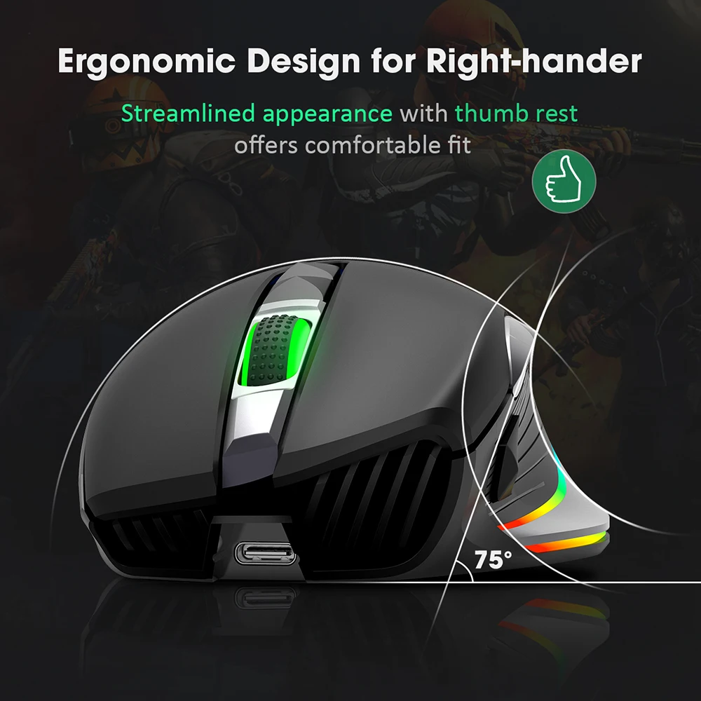 PICTEK PC255 игровая мышь беспроводная 10000 DPI RGB перезаряжаемая эргономичная