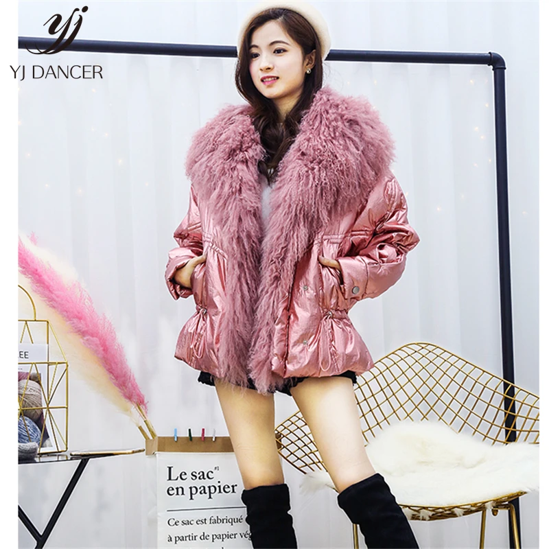 

Short Section Bright Down Jacket Female 2019 Winter New Sheep Beach Hair Waist Thick Warm Fashion Down Jacket Coat Tide H00913