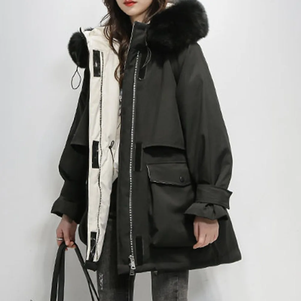 

Parker Fur Collar Down Jacket Women's Mid-length Japanese And Korean 2020 New Down Jacket Loose Thick Warm Chic Jacket Parkas