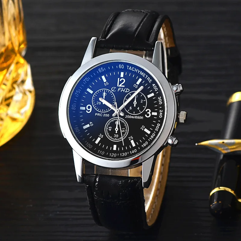 

Leather Belt MEN'S Watch Customizable Blueray Fake Three-Eyed Students Quartz Gift Watch
