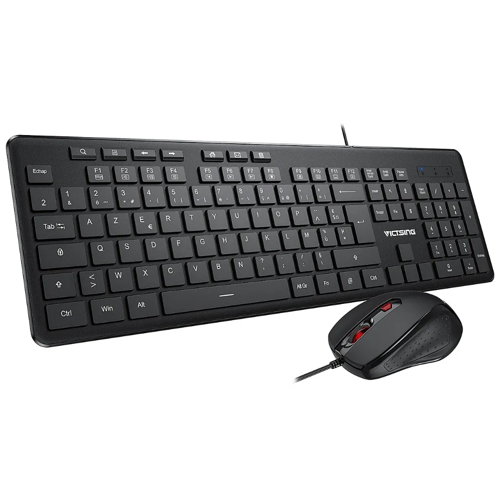 VicTsing PC246 Wired Keyboard and Mouse Combo 7 Multimedia Shortcuts Keyboard 204 Keycaps Whisper Quiet USB Mouse Set For PC Win (10)