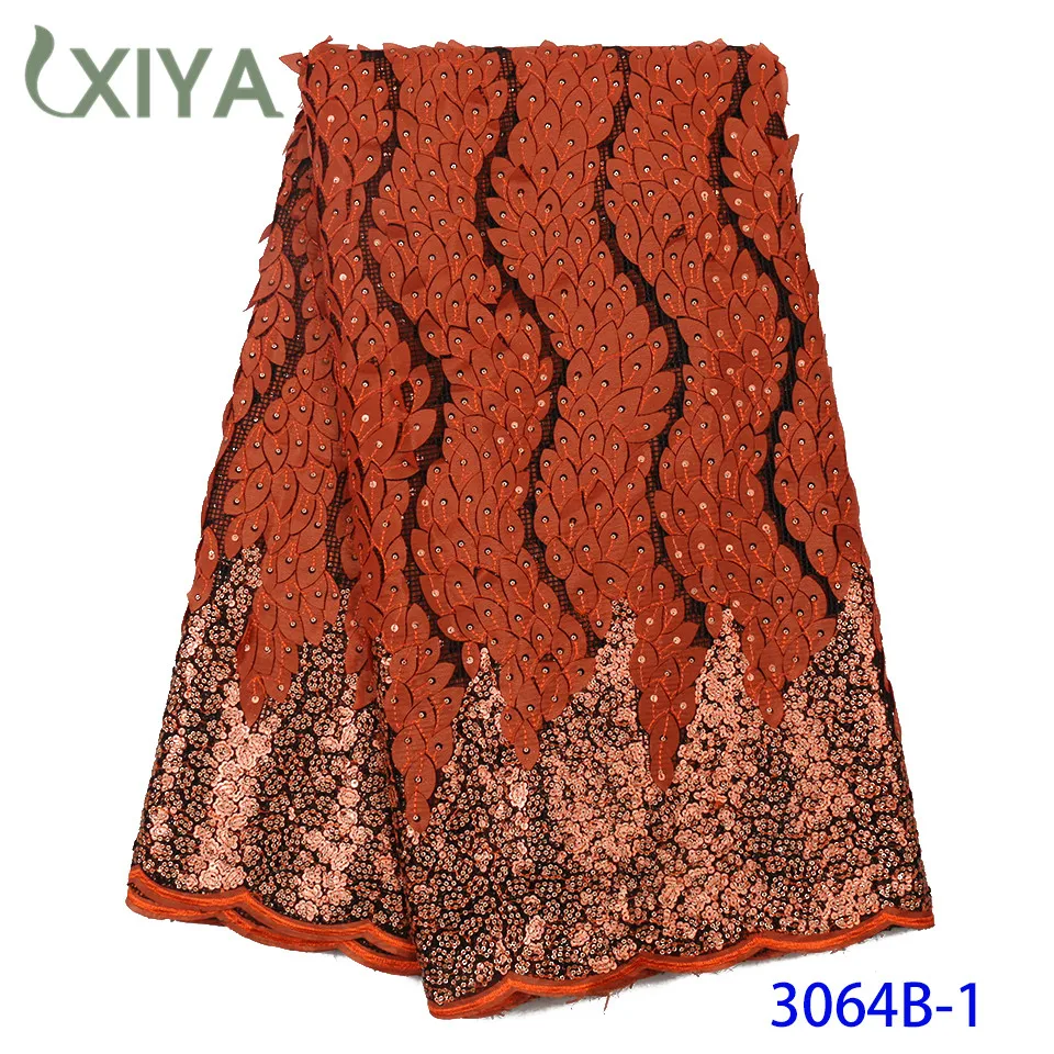 Ярко-оранжевый ткани с блестками в африканском стиле кружевная ткань Новое поступление последовательность французский сеточку кружевной ткани для вечерние платье APW3064B