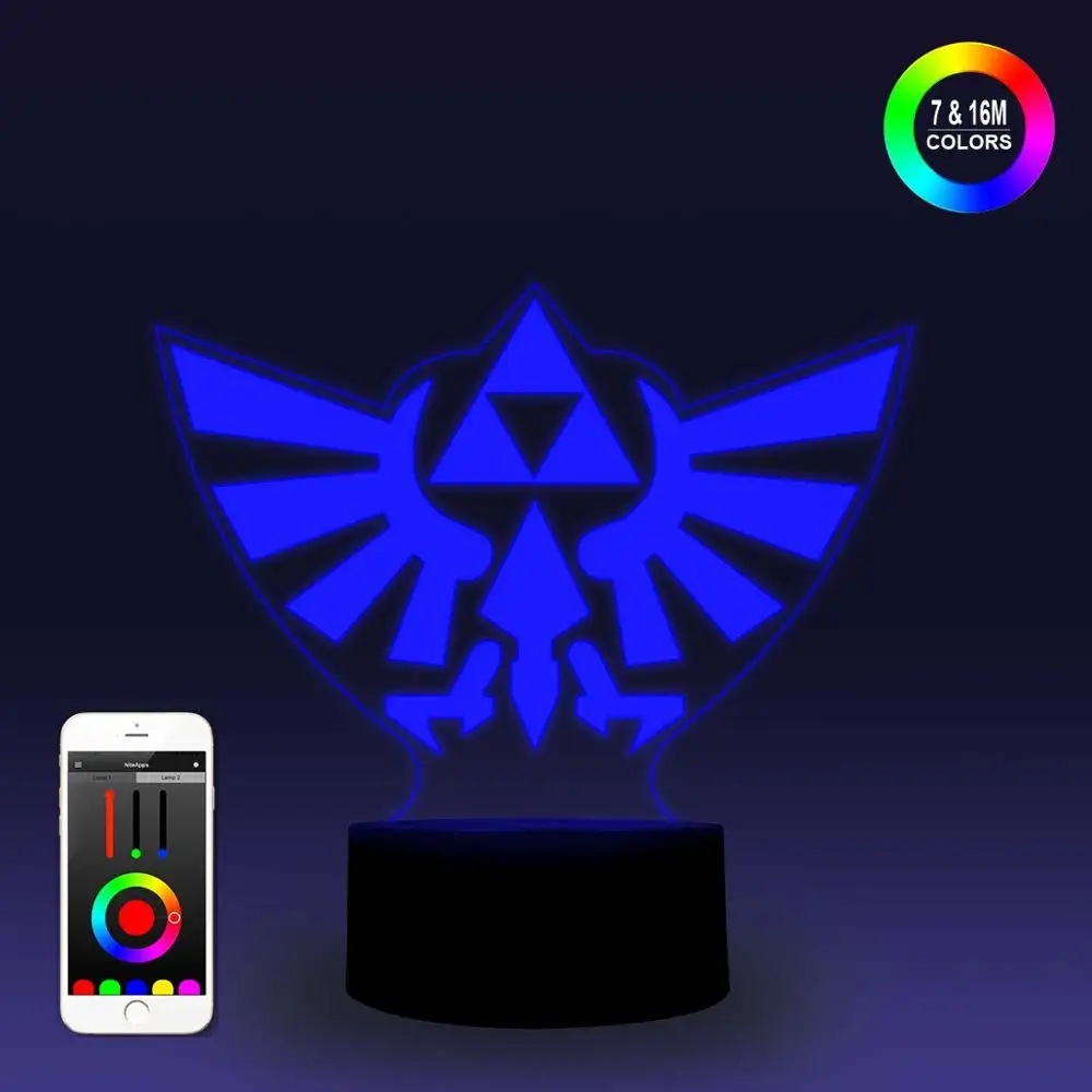 

NiteApps 3D Zelda Triforce of Hyrule Night Light Desk Table Illusion Decoration Lamp Holiday Birthday Gift APP/Touch Control