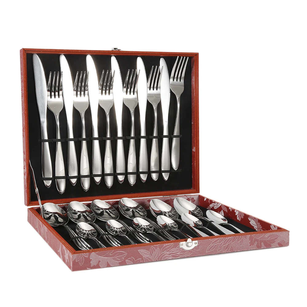 

24Pcs/set Stainless Steel Dinnerware Sets Knife Fork Set Gold Cutlery Set With Gift Box Flatware Set HWC