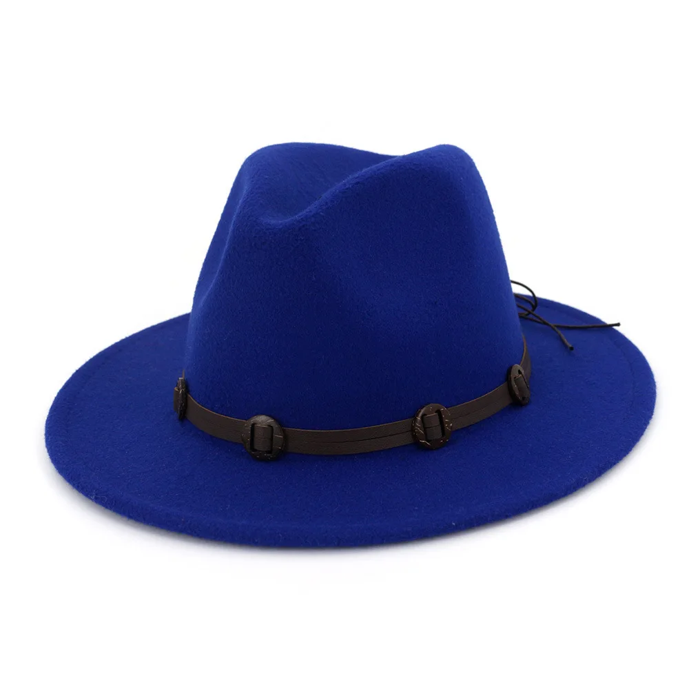 Национальный стиль Fedora шляпы для женщин Имитация шерстяные мягкие шляпы Панама фетровая шляпа зимние джазовые шляпы Trilby Chapeau Femme шапки AD0869 - Цвет: Royal Blue
