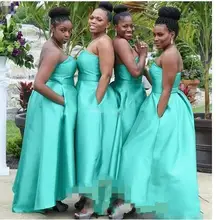 Cheap Stapless Satin Bridesmaid Dresses Ankle Length Country Style Wedding Guest Gowns Custom Made  Maid Of Honor Gowns