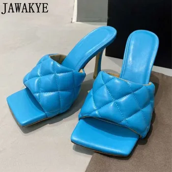 

High Heels Mules 2020 candy color Summer Slippers Dress lattice sandals embroidery beach Shoes Women party dress shoes