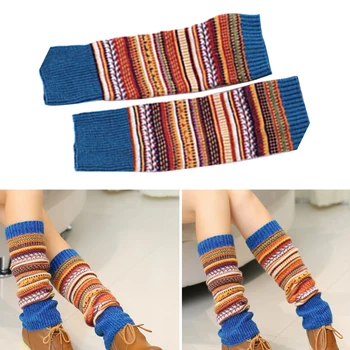 

1 Pair Knee High Winter Autumn Ladies Adult Boot Crochet Lengthen Women Leg Warmer Contrast Color Foot Thickened Fine Knitted