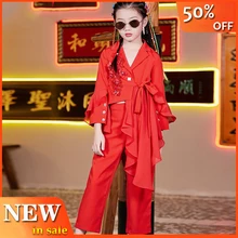 Костюм для танцев под джаз и хип-хоп штаны для девочек Детский костюм для выступлений детская Рождественская одежда модная одежда BL2973