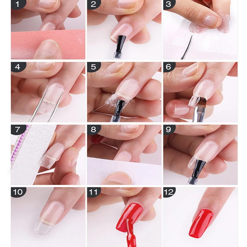 Nail Art Non-woven Silk Gel Tips Extension Set Fiber Glass Form DIY Manicure Accessory JS11