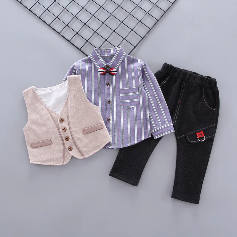 Одежда для мальчиков 1-4 лет; детская модная рубашка; комплект с жилетом; Костюм Джентльмена для отдыха; Детский костюм из трех предметов; Детский свитер; брюки; осенний комплект