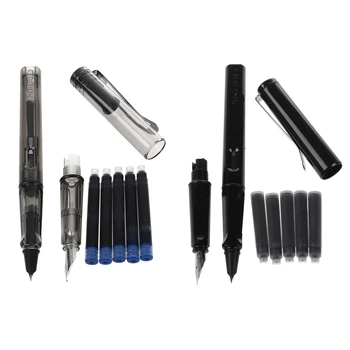

Jinhao 2 Set Blue Ink 599 All Series Suits Medium Fine Nib Fountain Pen - 1 Set Black & 1 Set Transparent Black