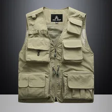 Новинка, стильный мужской жилет, осенний, большой размер, тонкий, открытый, сетка, много карманов, фотография, Рыболовные костюмы, жилет