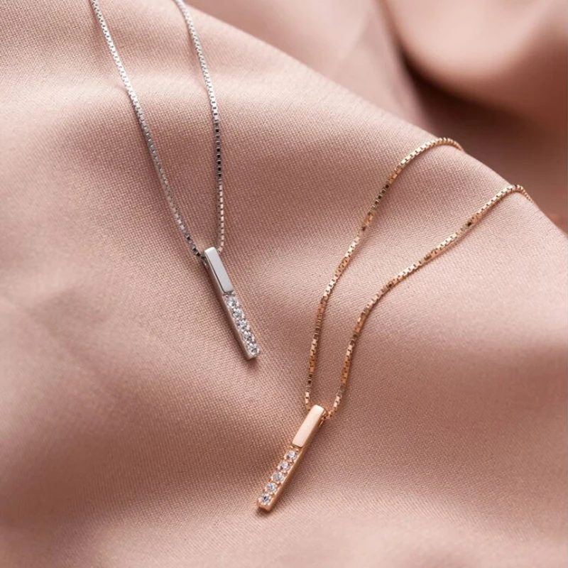 LISM Silver Color Simple Fashion Shine Cubic Zirconia Geometric Pendant Necklace For Women Jewelry Collarbone chain | Украшения и