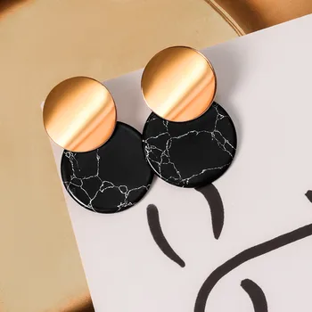 

ZWC Korean New Fashion Round Drop Earrings For Women 2020 Statement Geometry Black Metal Dangle Earrings Trend Vintage Jewelry