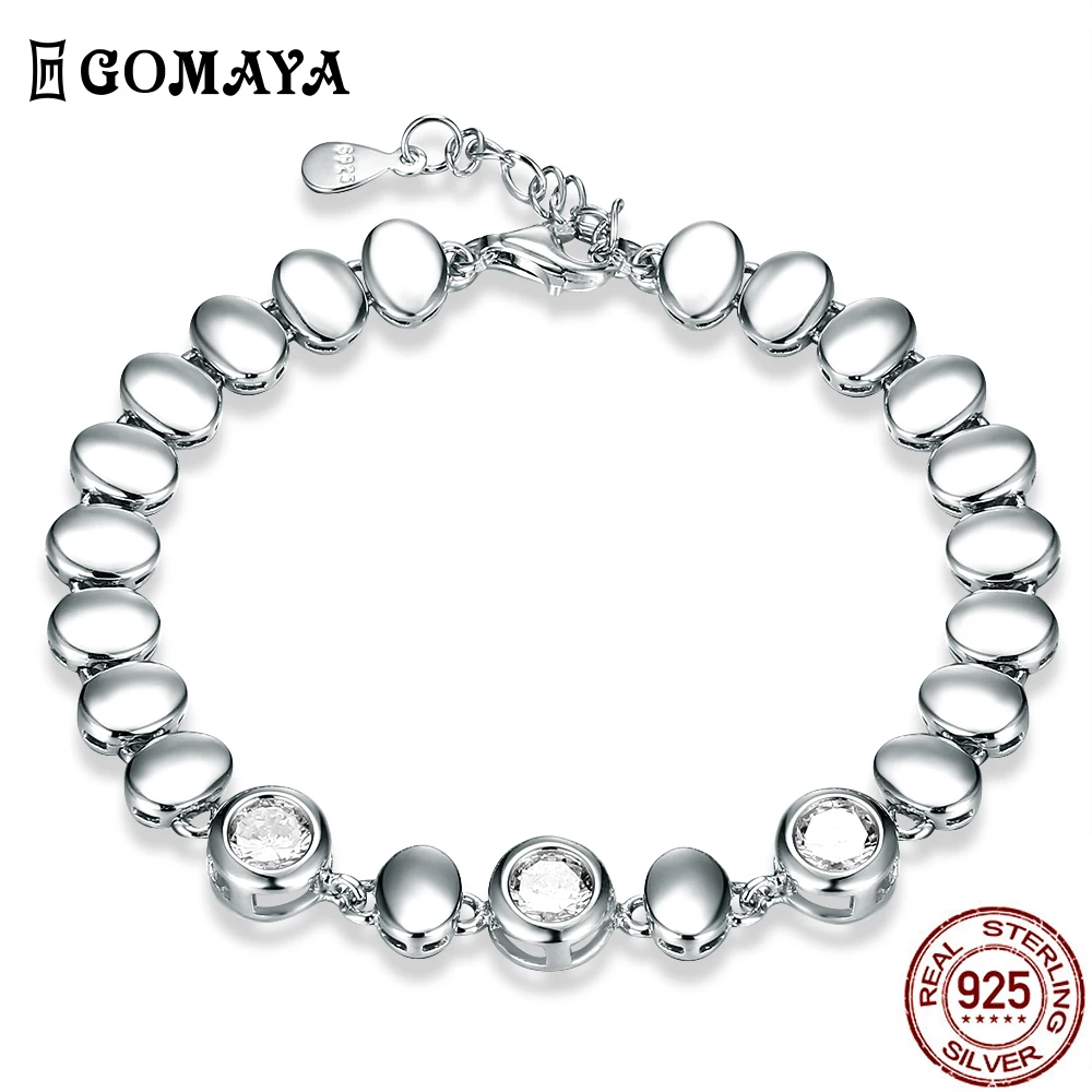 

GOMAYA 925 Sterling Silver Oval Bracelet Romantic Exquisite Zircon Adjustable Design Anniversary Gift for Girlfriend Bracelet