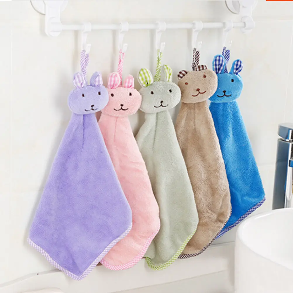 

Wholesale New Baby Nursery Rabbit Hand Towel Toddler Soft Plush Cartoon Animal Wipe Hanging Bathing Towel For Children Bathroom