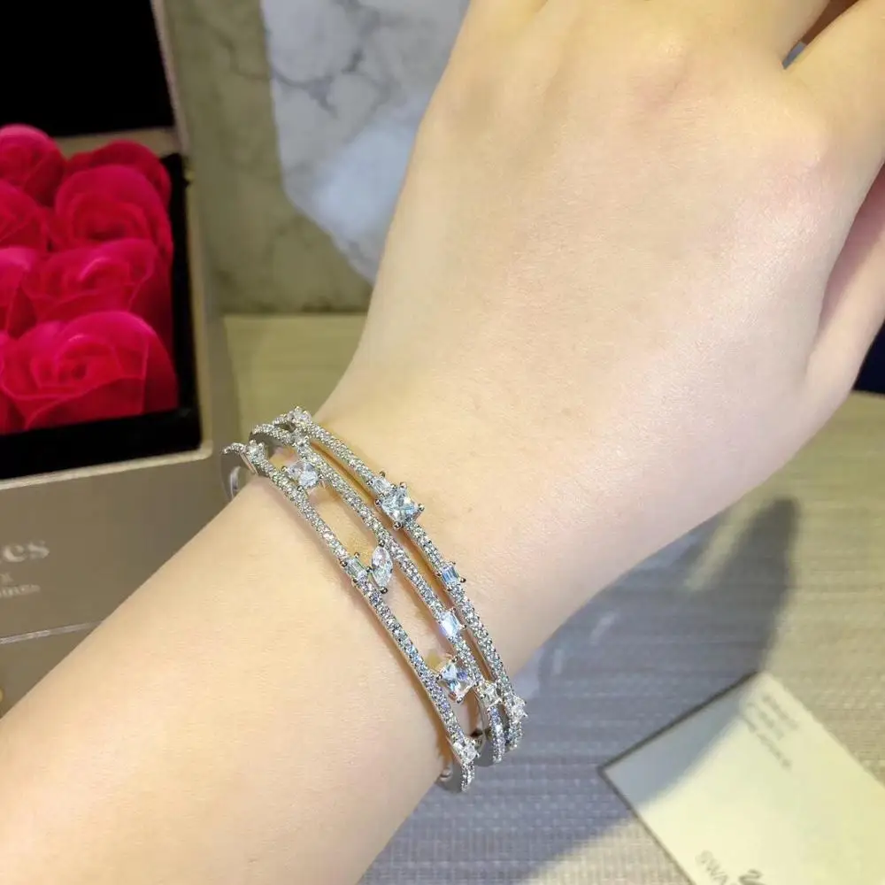 

Luxurious three Rows of round drill Bracelets letter C shape mini round drill Open bangle for Women girls famous brand jewelry