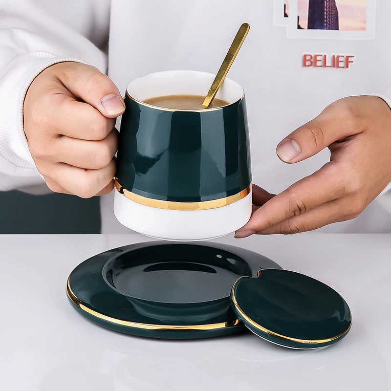 Керамическая кружка с крышкой чашки для молока кофе Европейский фарфор