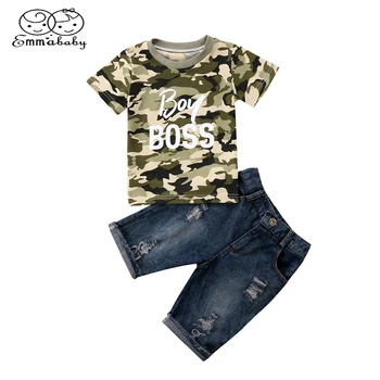 

Child Clothing 2pcs Set Newborn Toddler Kid Baby Boy Camo BOSS Print T Shirt Tops Short Sleeve+ Shorts Outfits